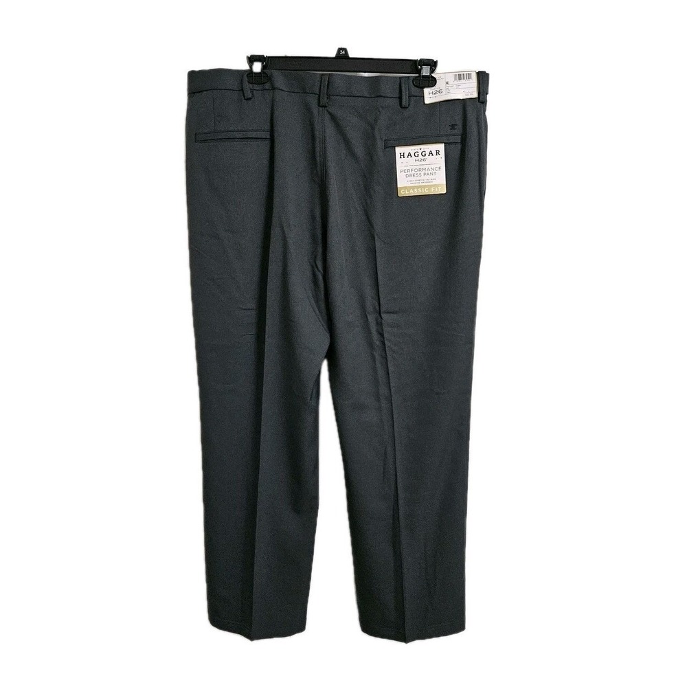 Haggar Dress Pants Mens 44x30 Charcoal H26 Performance Classic Fit Stretch Grey